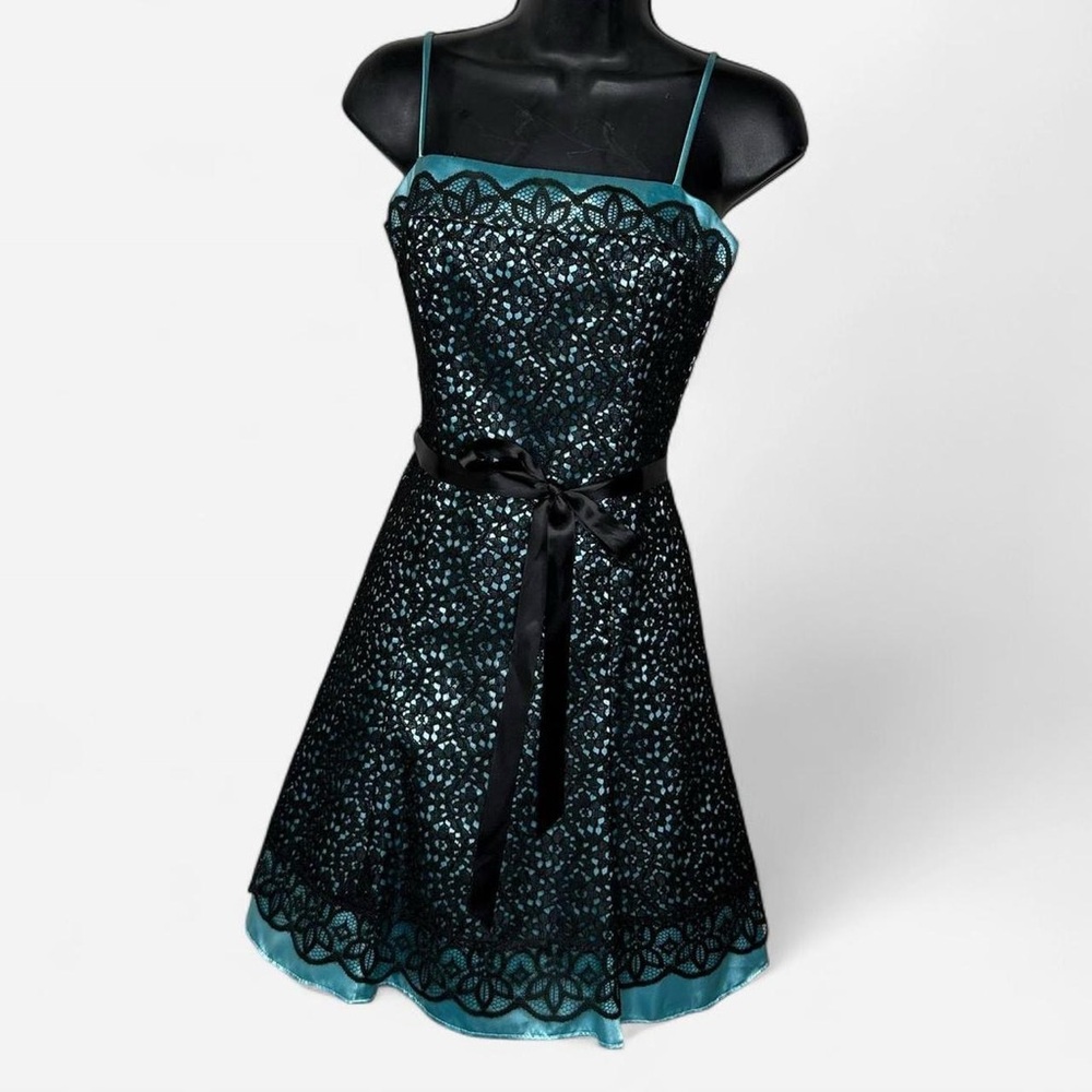 Jessica McClintock Black and Blue Spaghetti Strap Mini Sundress